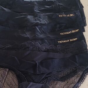 Victoria's Secret Black Silky and Lace Panty Lot Of 8